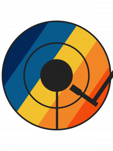 The logo for the Talking Head Studio is a rainbow turnable whose tonearm is also a microphone