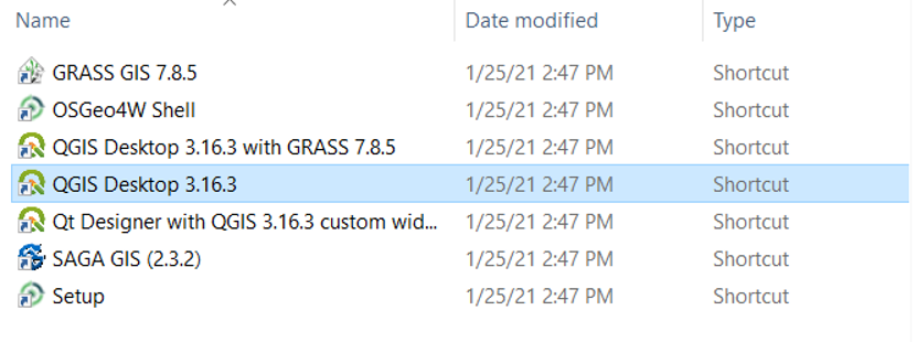 Figure 1.10. The image shows that the QGIS program will now be available on desktop.