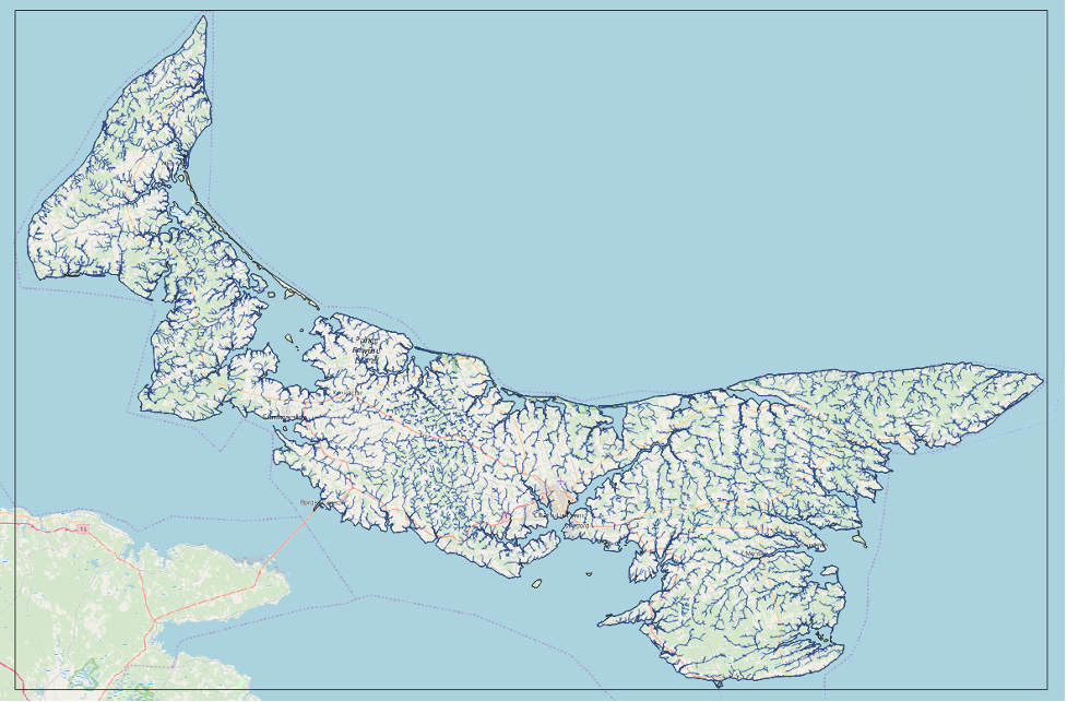 Figure 1.48. The map with the blue PEI HYDRONETWORK lines.