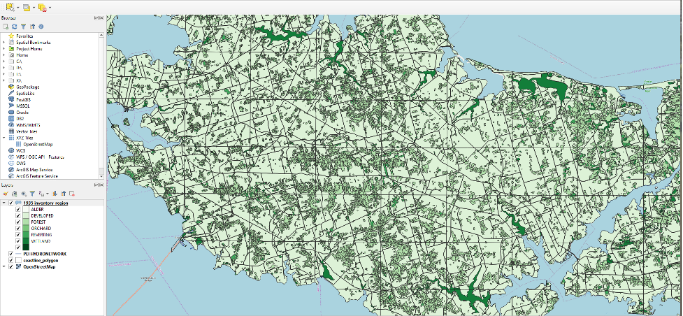 Figure 1.55. The forested view is now able to be seen on the map.