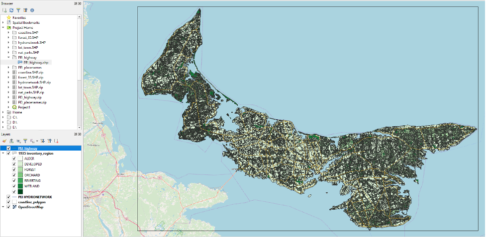 Figure 1.57. Map with the highway layer added.