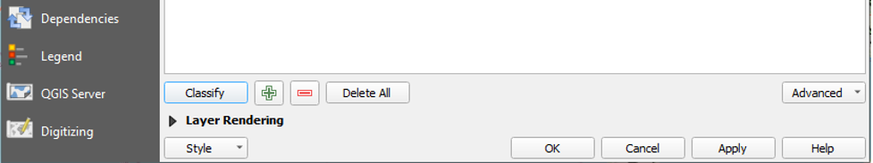 Figure 2.25. The Bottom of the layer Properties panel with the option Classify selected on the left.