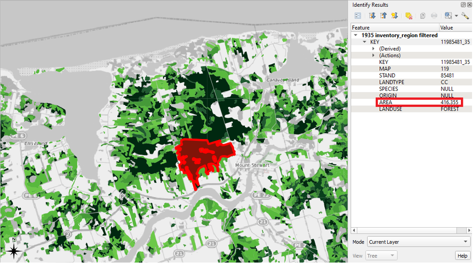 Figure 2.56. The Identify Features button is used and the entire parcel of land is highlighted in red