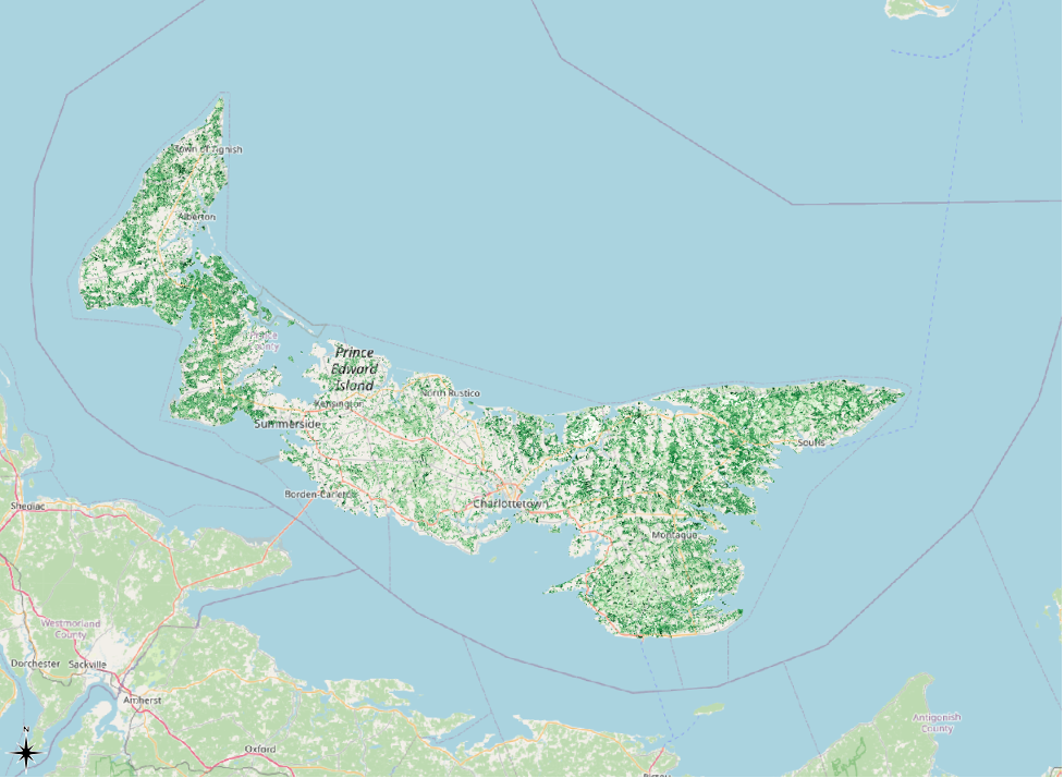 Figure 2.32. Updated map showing the entire province of PEI without the black border that accompanies each polygon.