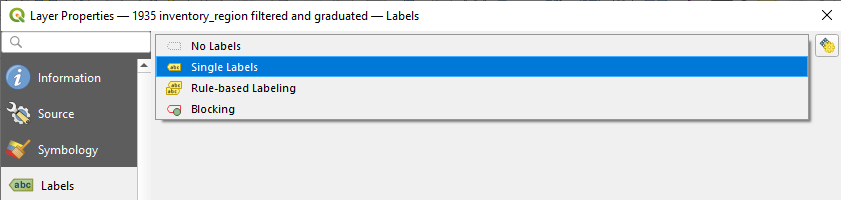 Figure 2.83. Layer Properties “1935 inventory_ region…” the no labelvalue being changed to the highlighted single labels value.