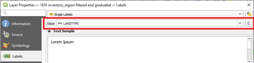 Figure 2.84. Layer Properties value changed to LANDTYPE and highlighted with a red box around it.