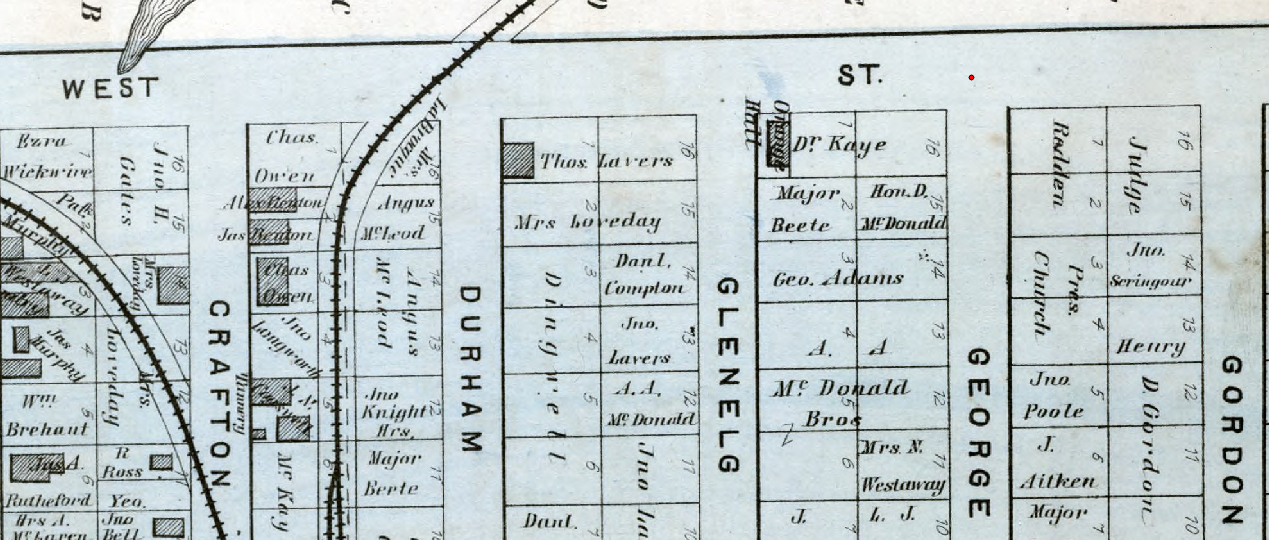 Figure 3.21. In the Georeferencer window a red dot marks the control point where the red plus sign used to be located on the Atlas map.