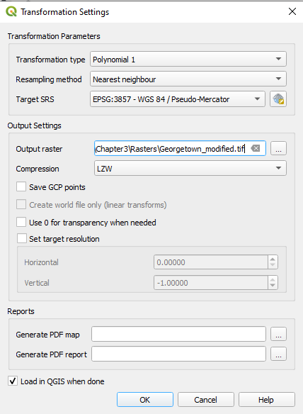 Figure 3.31. Transformation Settings dialogue window.