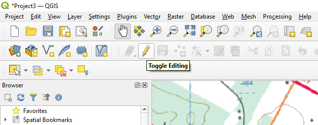 Figure 4.4. The Toggle Editing button that looks like a pencil, in the control bar at the top of the screen is selected.