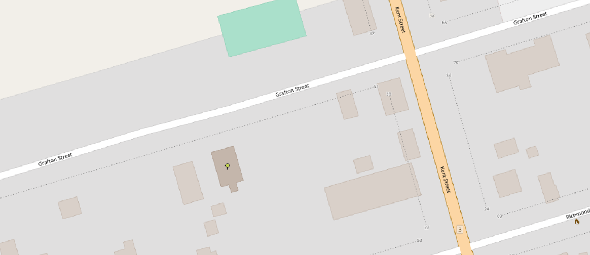 Figure 4.8. St. David’s Presbyterian Church on the basemap with the point added.