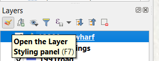 Figure 4.9. In the Layers Panel, the pink paintbrush icon is selected to open the Layer Styling panel.