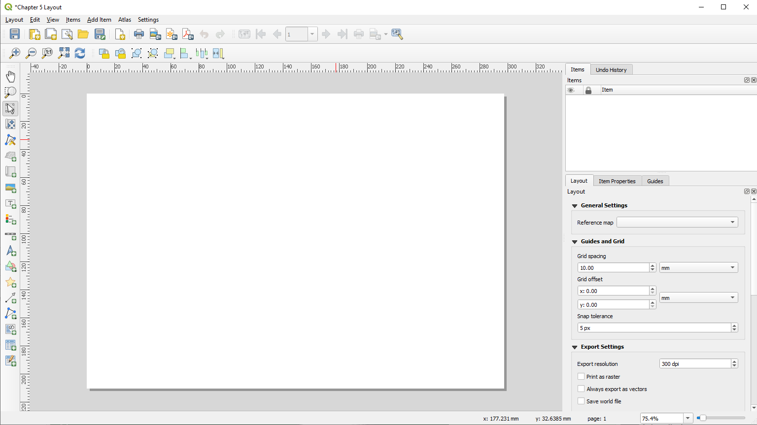 Figure 5.11. This is the print layout interface, notice the page is blank.