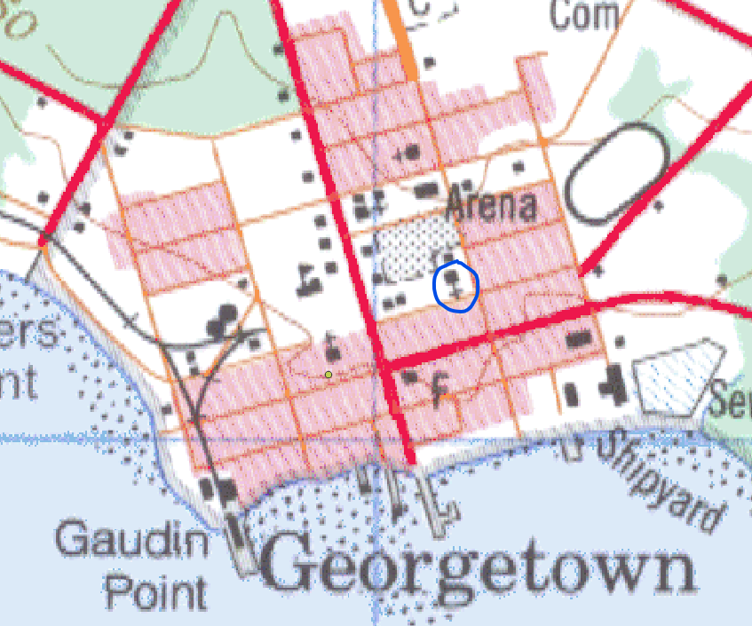 Figure 4.12. This identifies the Holy Trinity Anglican Church on the NTS map with a blue circle drawn around it.