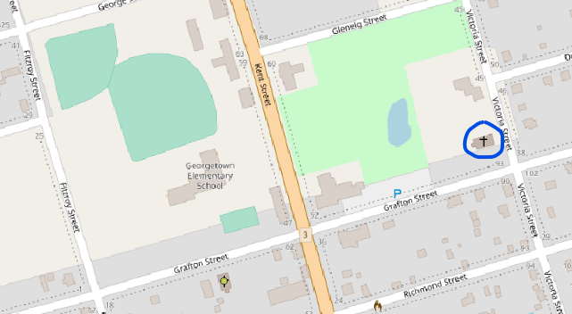 Figure 4.13. This shows the OpenStreetMap Holy Trinity Anglican Church circled in blue marker.