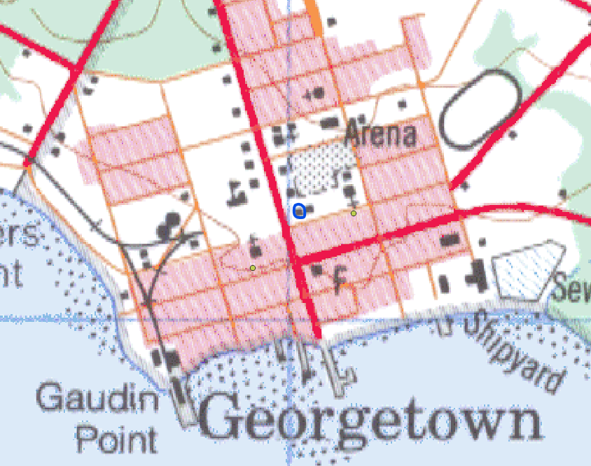 Figure 4.15. On the NTS map both churches are marked and the King’s Playhouse is marked with a blue circle around it.