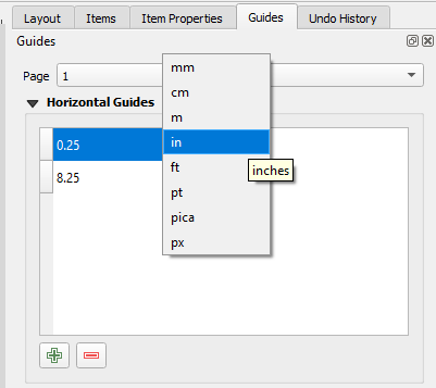 Figure 5.16. In the dropdown menu the measurements are changed to inches.