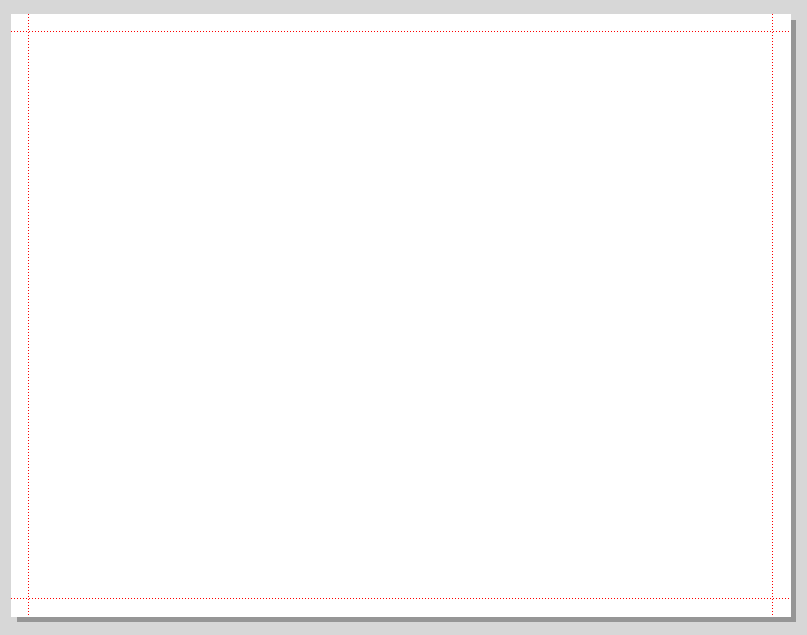 Figure 5.17. This shows the page with the new guides, around the edges at the given values are red dotted lines.