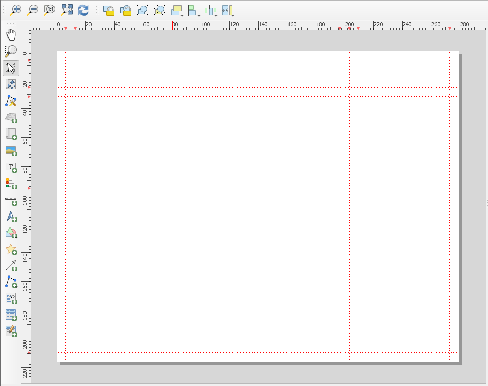 Figure 5.20. This shows the page with the added one horizontal guide at 1.25 inches and one at 3.75 inches. As well as, an added one vertical guide at 0.5 inches and one at 7.75 inches.