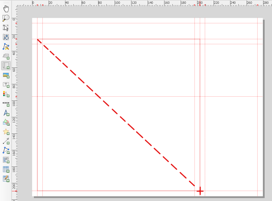 Figure 5.24. From the top-left corner of the central box on an angle towards the bottom right hand corner of the guidelines a dotted line is drawn.