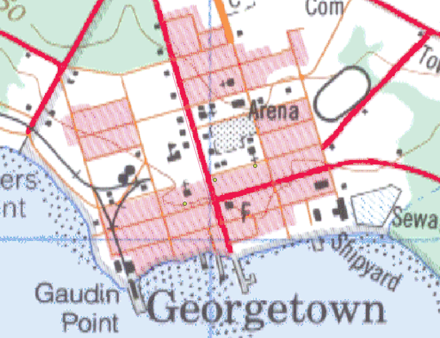 Figure 4.27. A red line along Kent St. is now rendered; however, it is difficult to view on the map.