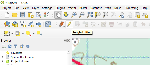 Figure 4.34. The upper section of the page tool bar the toggle editing icon that looks like a pencil is selected.