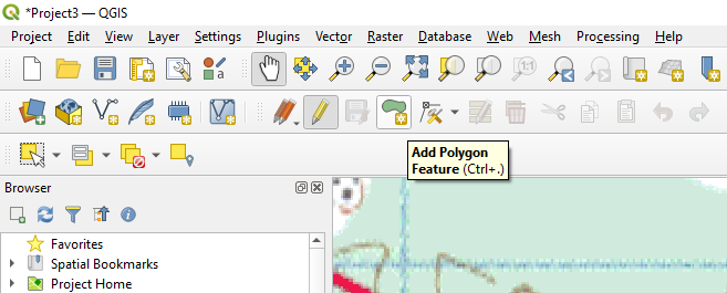 Figure 4.35. The Add Polygon Feature is selected, this icon looks like a kidney bean shape with a star in the corner.