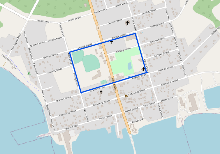 Figure 4.37. On the OpenStreetMap the blue box that was on the NTS map is visible