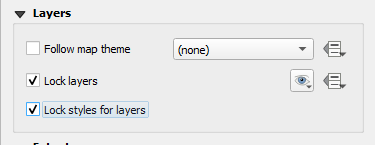 Figure 5.36. This shows the Map 2 in the main map frame and under the Layers section Lock Layers and Lock style for Layers are checked. This is shown in the image with a red box around the checked boxes.