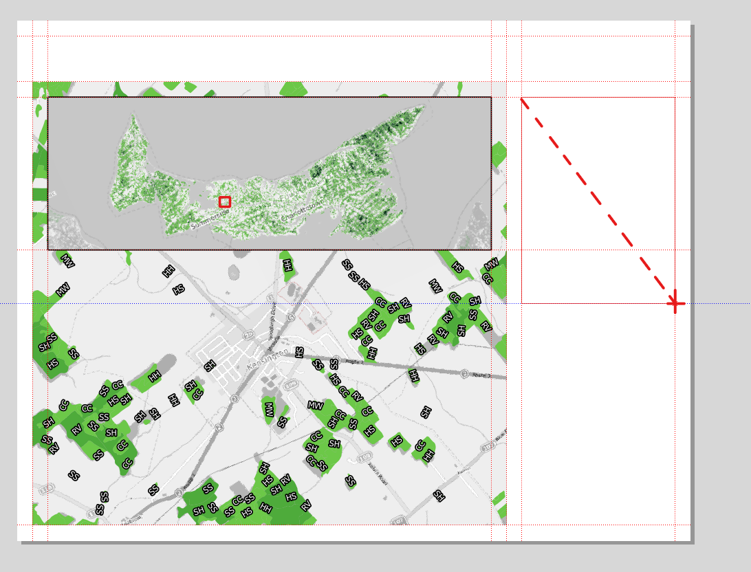 Figure 5.50. This image shows the red dotted line that was made same click and drag method that we used to add the map frames.