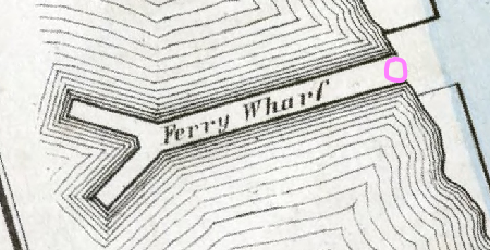 Figure 4.60. The base of the Y-shaped wharf has a pink circle to mark it.