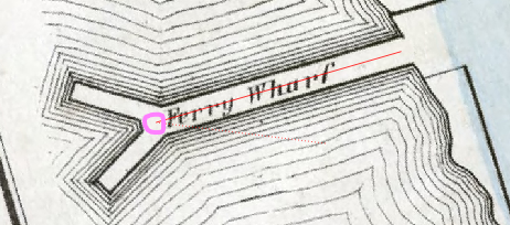 Figure 4.61. The point of the Y where the fork begins is marked with a pink circle and a line goes from the base to this point.