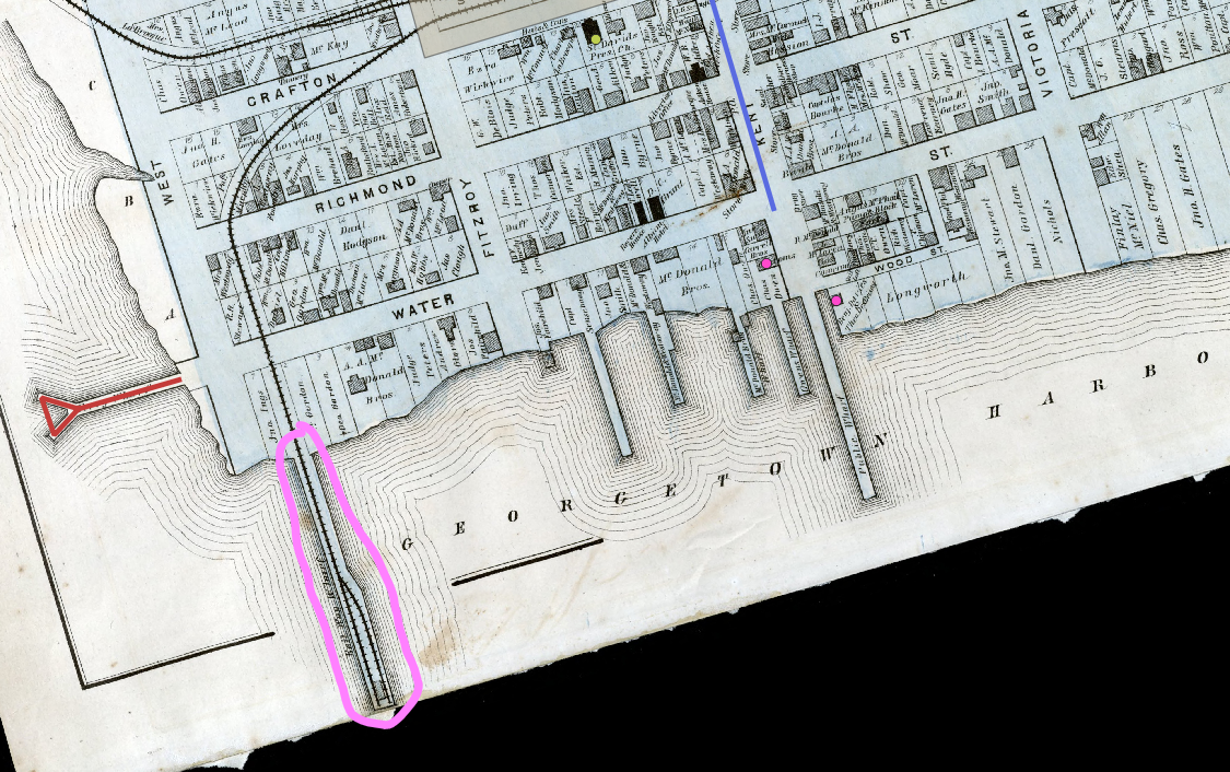 Figure 4.72. This shows the railway wharf on the map circled in pink.