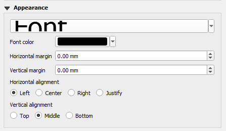 Figure 5.67. This shows the Horizontal Alignment set to left and Vertical Alignment set to middle, under the Appearance tab.