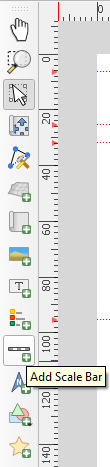 Figure 5.70. This shows under the Guides tab, a horizontal guide at the 7-inch mark. And the Add Scale Bar button is selected. This can be identified by the picture of a level with a green plus sign in the bottom right corner.