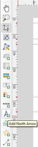 Figure 5.75. This shows the Add North Arrow button. It is identified by its blue arrow with an N written on it and the green plus sign in the right hand corner.