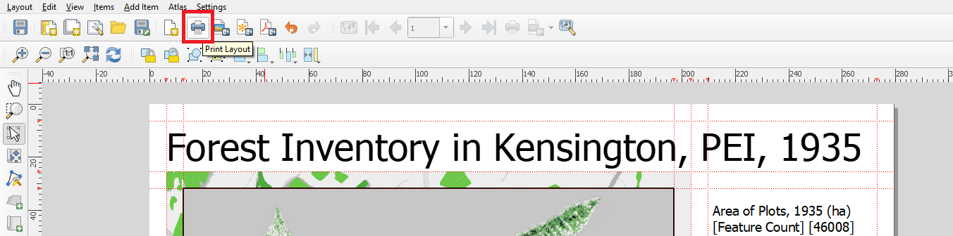 Figure 5.81. This shows at the top of the screen the Print Layout button that is identified by the image of a printer.