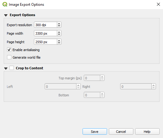 Figure 5.84. This shows the export options at their defaults.