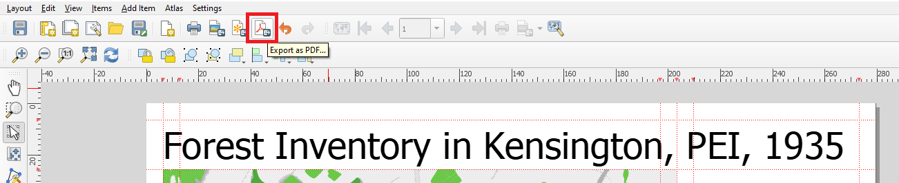 Figure 5.85. This shows the Export as a PDF button at the top of the page. This button has a piece of paper with an A on it and in the bottom right hand corner a door open.