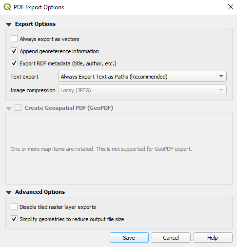 Figure 5.87. This shows the export options at their defaults.